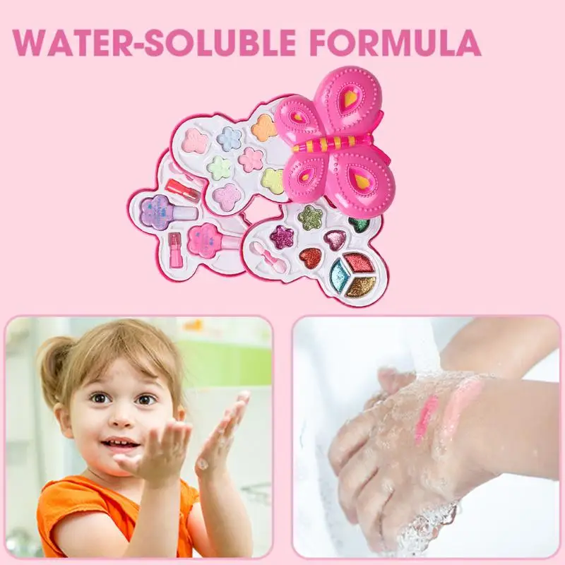 Kids Make Up Toy Set Pretend Play Big Butterfly Princess Makeup Safety Non-toxic Kit Toys for Girls Dressing Cosmetic Girl Gifts