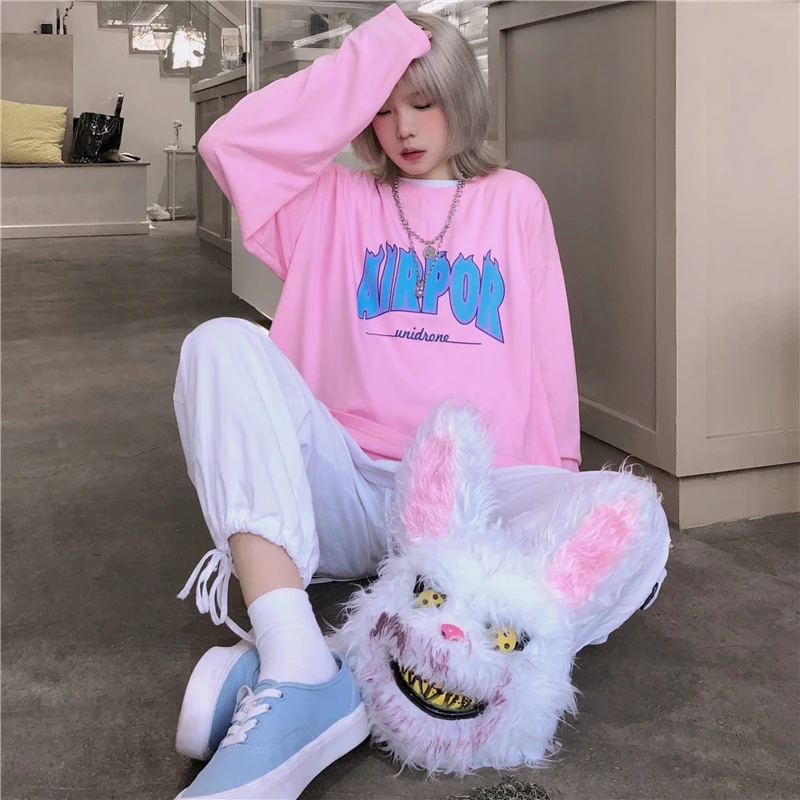 Женские футболки, топы, японские Kawaii, для девушек, Ulzzang, Радужная, розовая, с надписью, футболка, женская, Корейская, Harajuku, одежда для женщин
