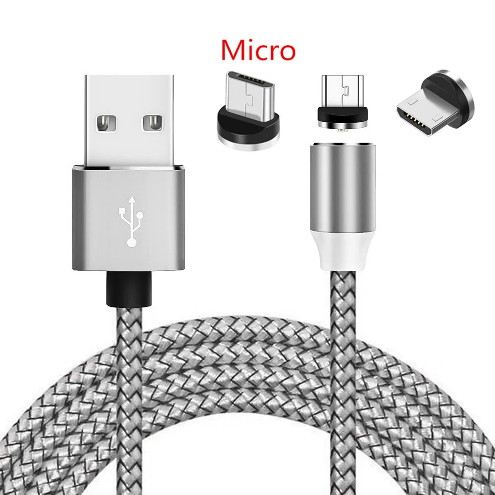 Магнитный Micro USB кабель для зарядки QC 3,0 быстрое зарядное устройство для samsung S7 J5 J7 A6 huawei P8 zte Blade A3 V7 V9 Oppo A7 F7 Realme 3 Pro - Plug Type: Only Silver 1M Cable