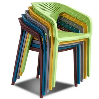 

Nordic plastic chair back leisure outdoor chair plastic household hollow thick coffee simple dining chair can be stacked