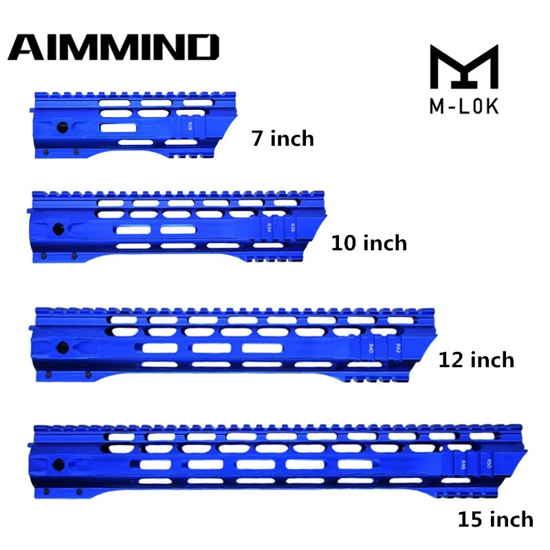 

Two Style Blue, 7 10 12 15 Inch AEG M4 M16 AR15 Free Float M-Lock Quad Rail Handguard Picatinny Rail with Barrel Nut for Hunting