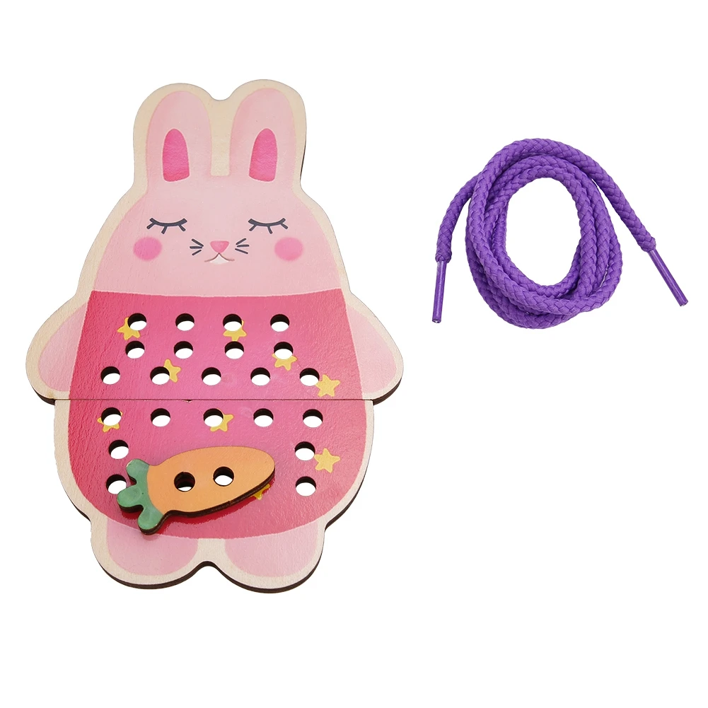 Free ship Kids Wooden Animal Cartoon Threading Lacing Change Clothes Intelligence Developmental Toy Eye-hand Coordination Game