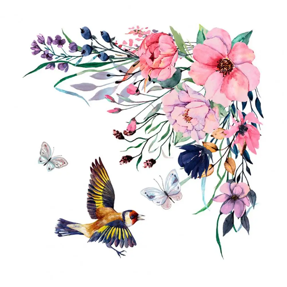 1 Set Decorative Toilet Sticker Easy Use PVC Self-adhesive Delicate Flower Portable Wall Fridge Decal for Daily Use