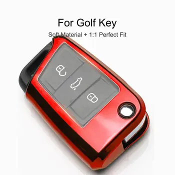 

TPU Protection Car Key Case Cover Skin Shell For Volkswagen VW Golf 7 MK7 GTI R Tiguan 2016 2017 2018 Key Fob Chain Ring