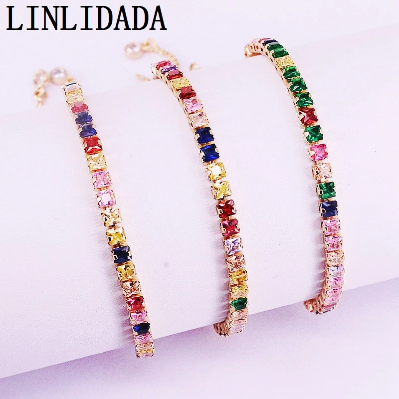 

10Pcs Colorful CZ Tennis Link Chain Bracelet, Gold Colour Bracelets for Women Girls Fashion Charm Jewelry
