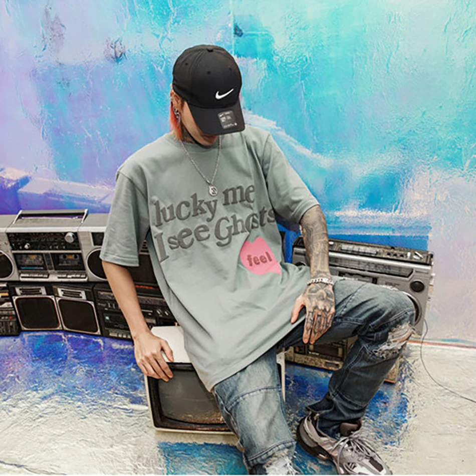 

Kanye West Kids See Ghosts Oversize Men T Shirt Tour Commemorative Printed Retro Loose Harajuku Crew Neck Short Sleeve T-shirt