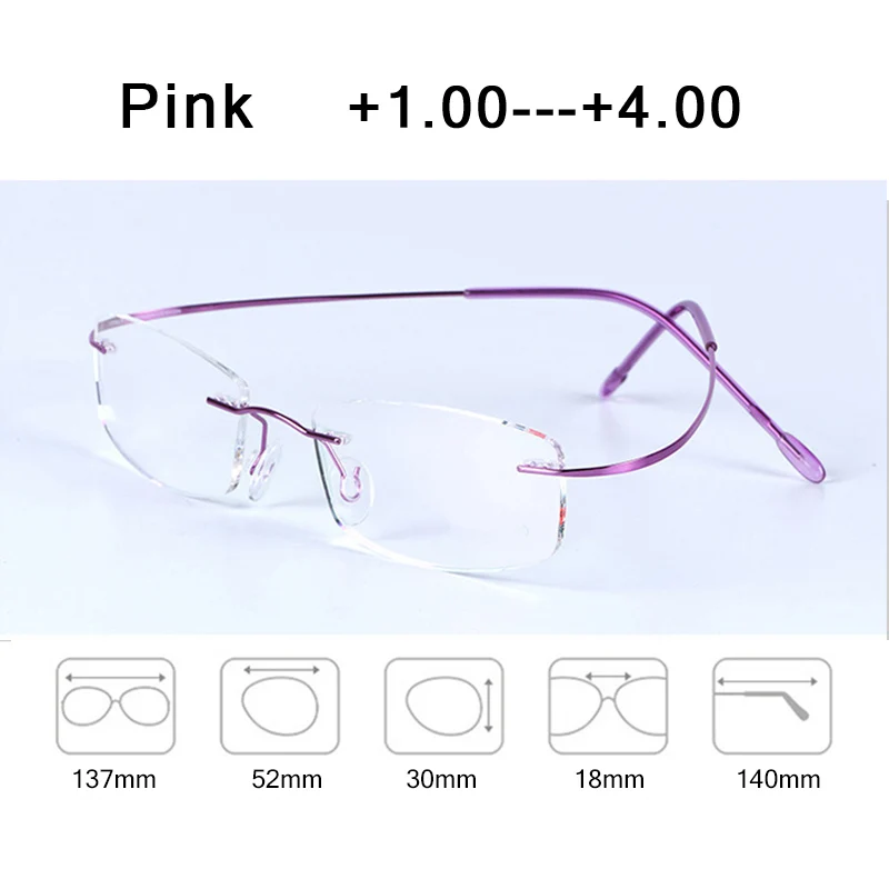 Титановые очки для чтения без оправы с эффектом памяти, женские и мужские квадратные очки без оправы по рецепту+ 1,0+ 2,0+ 3,0+ 4,0 диоптрий Z630