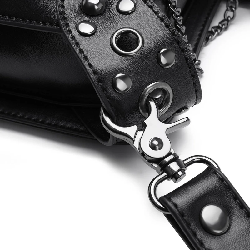 Girl's Gothic Waist Bag Fanny Pack Leather Steampunk Bag Side Bag Travel Purse Black PU Leather Fashionable and Unique