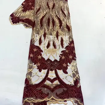 

Exquisite gold-edged flannel embroidery French tulle lace fabric Party banquet evening dress design fabric