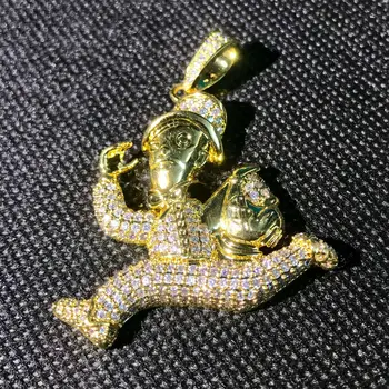 

European and American New Running Doll Male Cool Pendant Micro Zircon Hip Hop Cool necklace Men Favorite Jewelry Accessories
