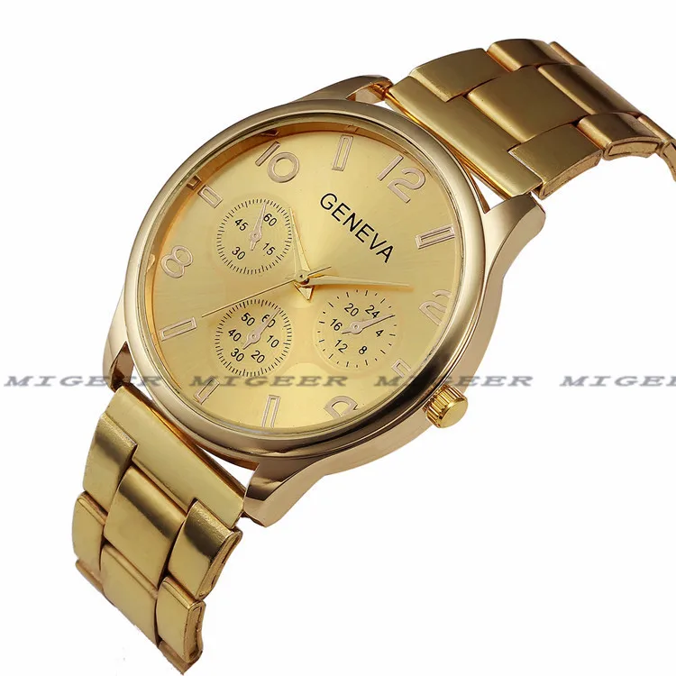 

New Style Watch MEN'S Leather Belt Steel Belt Mesh Belt Quartz Watch migeer Geneva Hot Selling