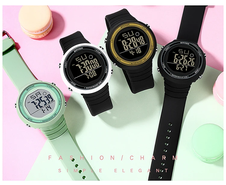 2021 SANDA New Fashion Trend Women Digital LED Sports Watch Multifunctional Waterproof Ladies Watch Silicone  Electronic watch