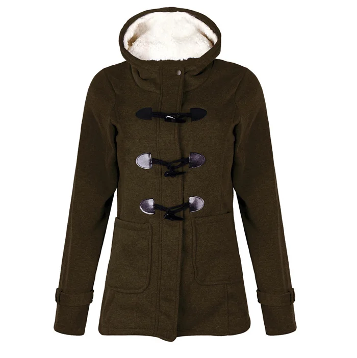 Women Trench Coat Women Wool Blend Overcoat Female Slim Long Hooded Coat Zipper Horn Button Outwear Plus Size