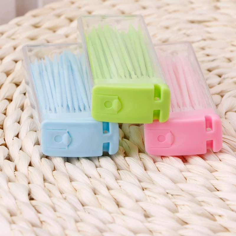 

50 pcs / box Double-headed Dental Brush Teeth Sticks Floss Pick Toothpick C1FF