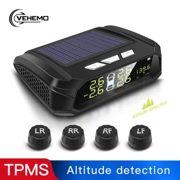 

VEHEMO Solar Power Smart Car TPMS Tire Pressure Monitoring System Digital LCD Display With 4 External TPMS Sensor
