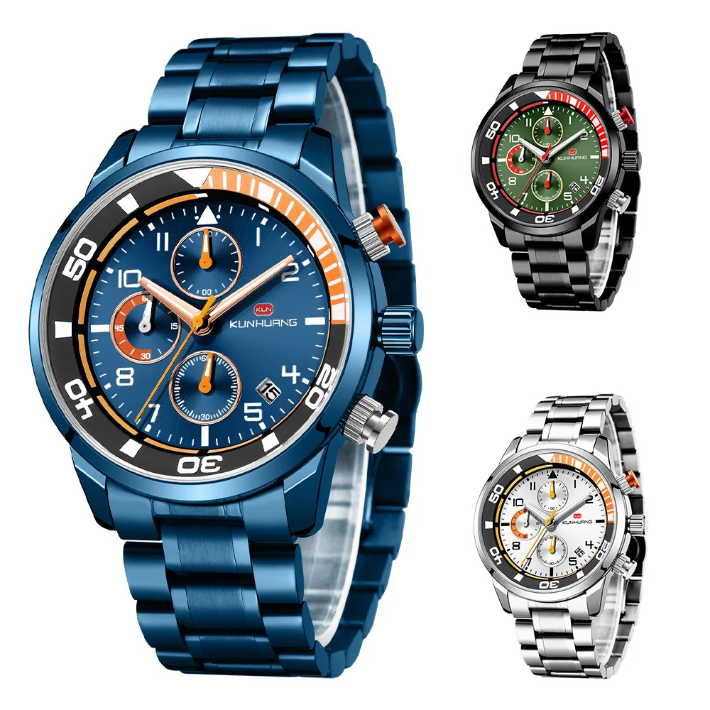

2019 Quartz Man Wrist Watch Solid Steel Bring More Function Sports Waterproof Noctilucent Wrist Watch Male
