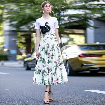 

Half Skirt Long High Quality Summer 2020 New Women'S Fashion Beach Vintage Elegant Chic Print Party Casual