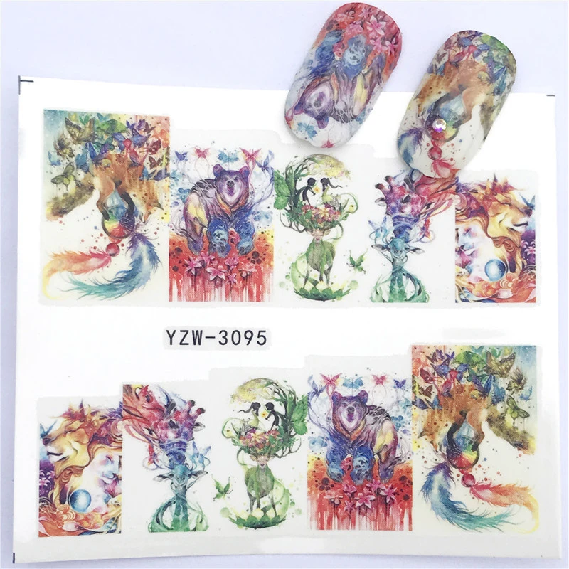 Цветы для дизайна ногтей переводные наклейки на воду Полные Обертывания Бабочка/Эльф/кошка советы для ногтей DIY - Цвет: YZW-3095