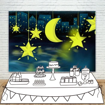 

Photography Background Gold Stars and Moon Photo Backdrops Twinkle Stars Night City Newborn Infant Portrait Photo Studio Props