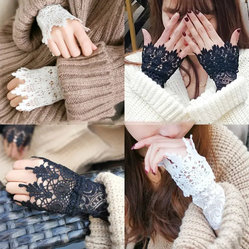 Promo RWF Decorated Cuff Women Sweater Ruffles Fake Sleeves Hollow Crochet Lace Arm Warmer LX9E 