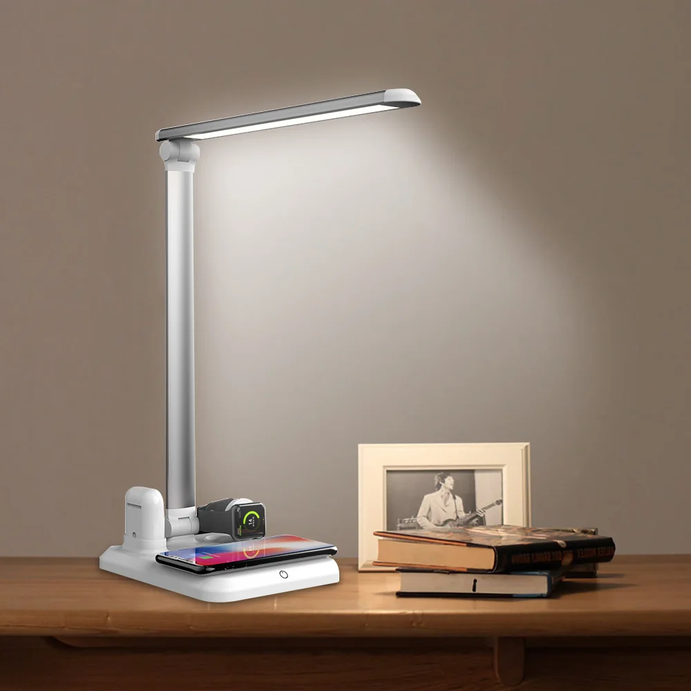  Qi Wireless Charger 4 In 1 LED Desk Lamp Light for IPhone XS XR X 8 Apple Watch 4 3 Airpods Samsung - 4000229225964