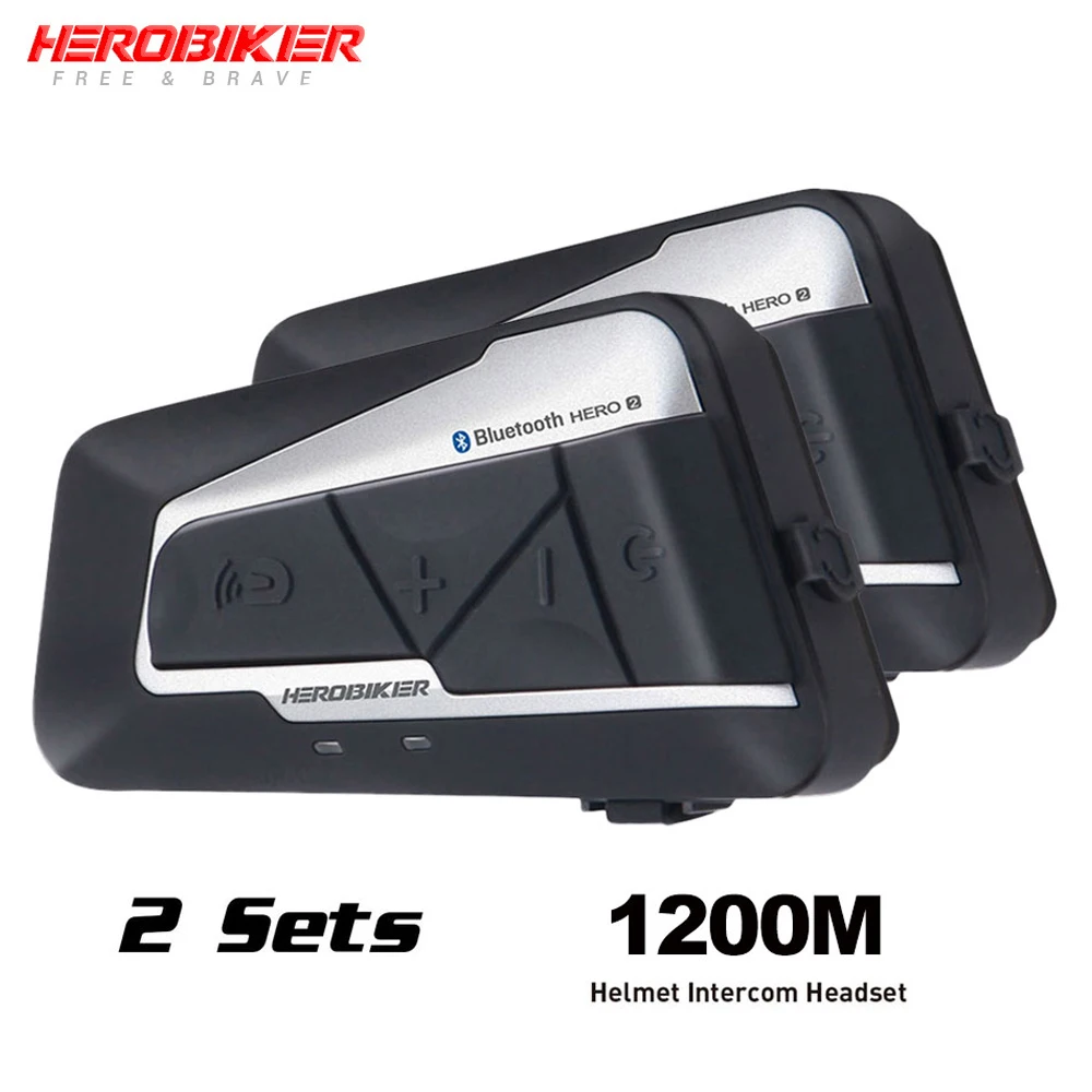 HEROBIKER Motorcycle Helmet Intercom Waterproof Wireless Bluetooth Intercom Motorcycle Headset Interphone for 2 Rides 1200M 2set