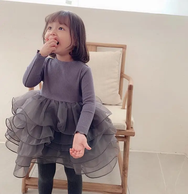 Платье принцессы для маленьких девочек в Корейском стиле; Модные осенние Хлопковые Платья с оборками для девочек