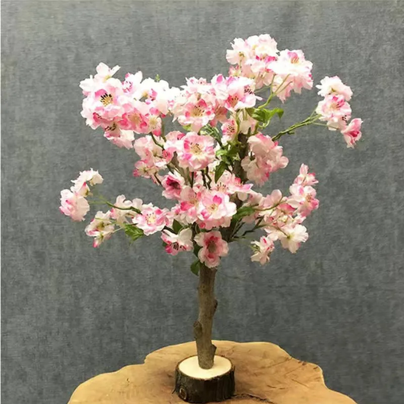 

Mini Styles Artificial Silk Flower Cherry Tree Ornaments Simulation Plant Trees Table Flowers For Home Wedding Decorations