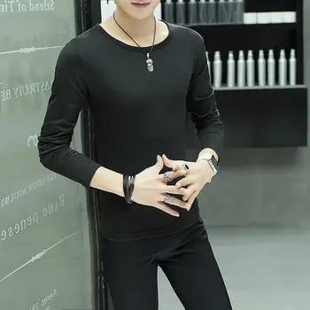 

Autumn winter man T - shirt round collar long sleeve slim solid color base trend men's wear 8954