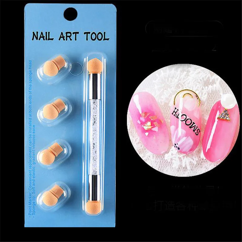Двухсторонняя моющаяся ручка с градиентом, с 4 губками, цветной светильник, терапия, цветная пластиковая губка, инструменты для ногтей, 1 шт
