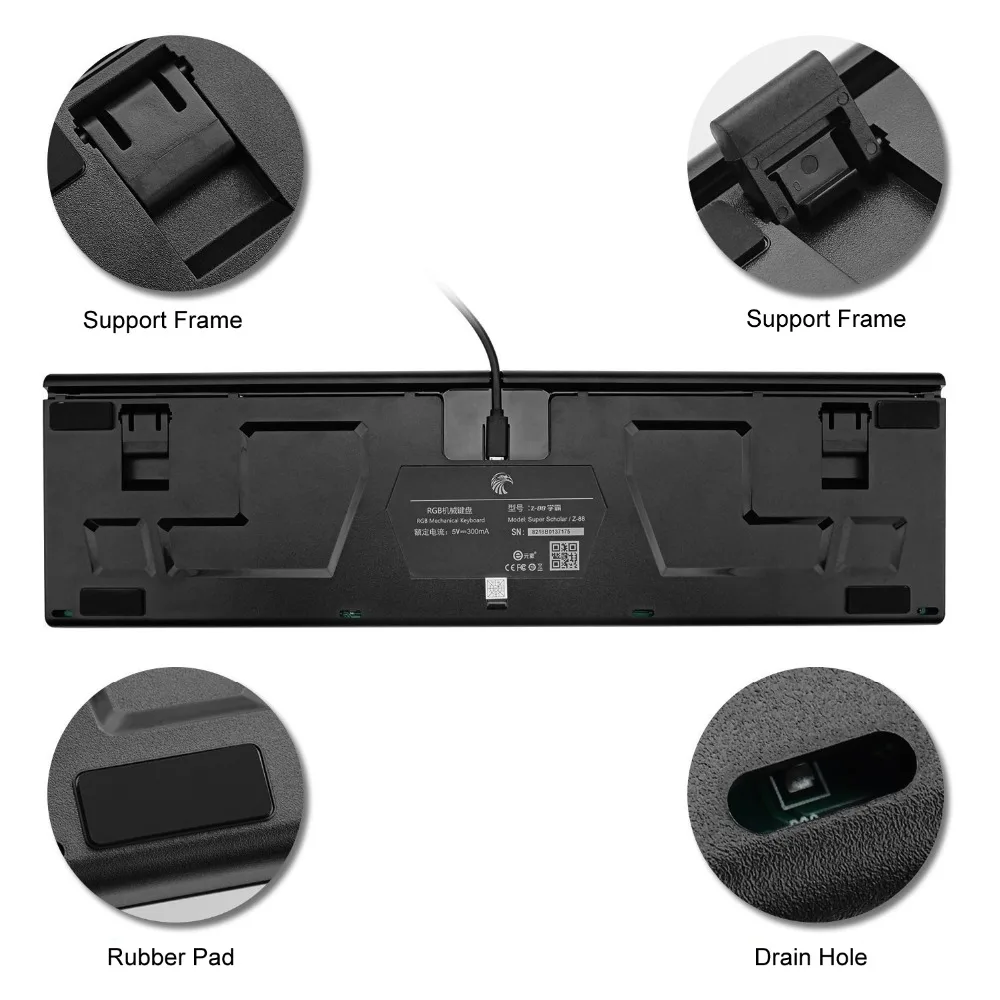 Z-88 RGB LED Backlit Mechanical Gaming Keyboard Metal Plate Outemu Brown Switches, 104 Keys Anti-ghosting QWERTY US Layout