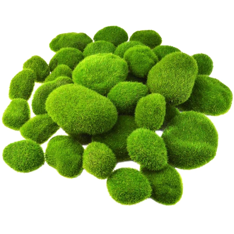36PCS 5 Size Artificial Moss Rocks Decorative Green Moss Balls Fake