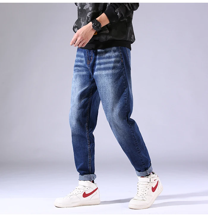 Большие размеры 42, 44, 46, 48, мужские узкие джинсы-стрейч, классический стиль, модные хлопковые брюки, мужские черные, синие, светло-синие штаны