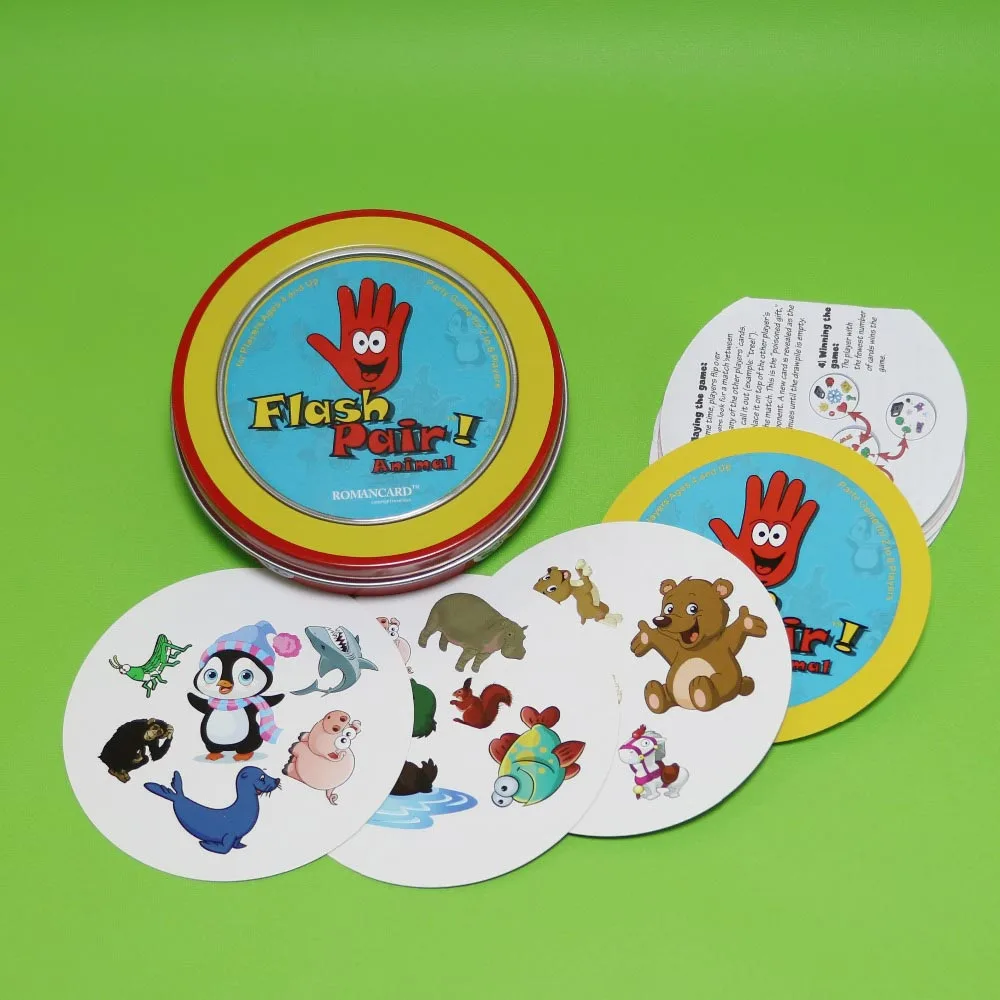FP animals Игральные карточки с символами, 80 мм, английская версия, Обучающие игрушки с металлической коробкой для семейных мероприятий, вечеринок, наслаждайтесь настольными играми - Цвет: FP animals