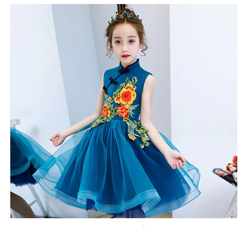 Cheongsam/осенний китайский костюм для маленьких девочек, улучшенный китайский стиль детское платье принцессы Пышное Платье в западном стиле