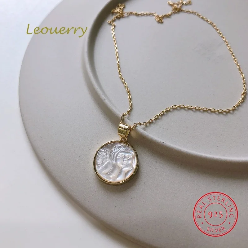 Leouerry, 925 пробы, Серебряная оболочка, ангел, подвеска для детей, ожерелье, золото,, Круглый, западный стиль, ожерелье s для женщин, ювелирное изделие