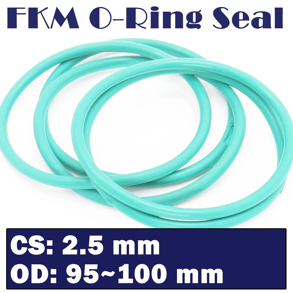 CS 2.5mm FKM Rubber O RING OD 95/96/97/98/99/100*2.5 mm 20PCS O-Ring Fluorine Gasket Oil seal Green ORing gasket fluorine rubber sealing green ring waterproof o ring washer oil resistant oring repair o ring box assortment kit