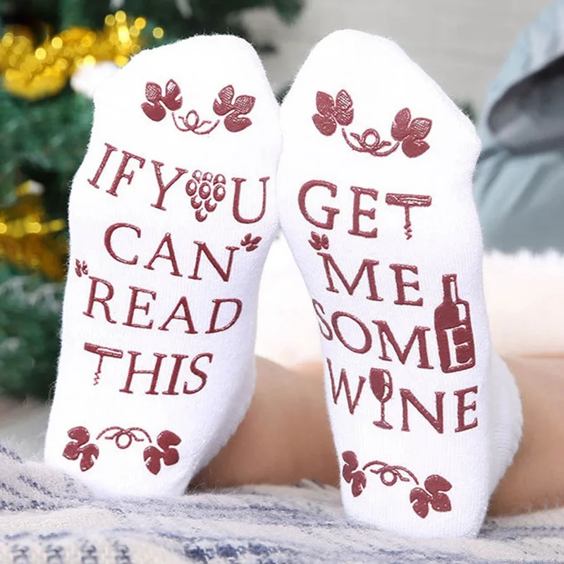 Зимние теплые носки; женские носки с буквенным принтом; если вы можете это прочесть, купите мне винные носки унисекс