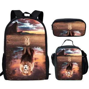 

Jackherelook 3D Pattern Lion/Cat/Tiger Reflection Schoolbag for Teenage Style 3pcs/Set School Bag Boys Childern Kids Backpack