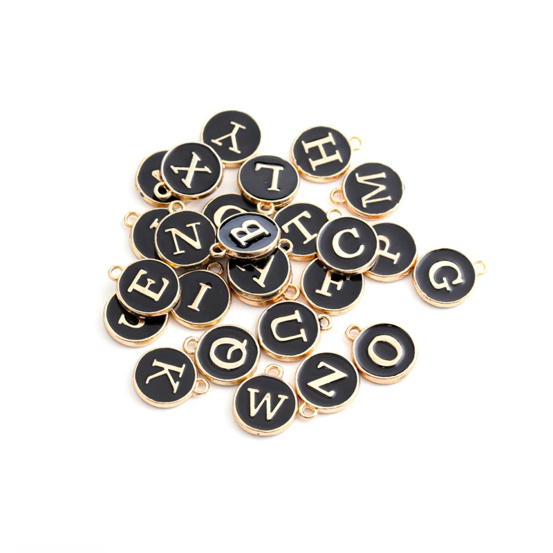 26 Stück doppelseitige flache runde Legierung Buchstaben Charms Emaille Charms Alphabet Anfangsbuchstaben Anhänger für DIY Schmuckherstellung Großhandel – Detail 5