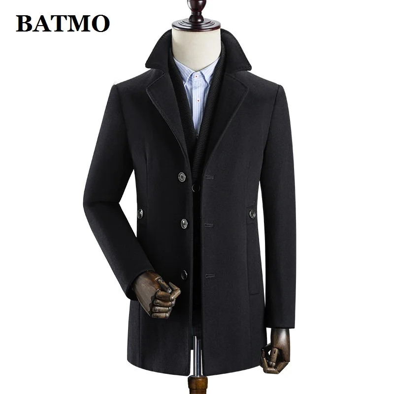 BATMO new arrival winter high quality wool thicked trench coat men,men's wool thicked jackets,k627 - Цвет: Черный