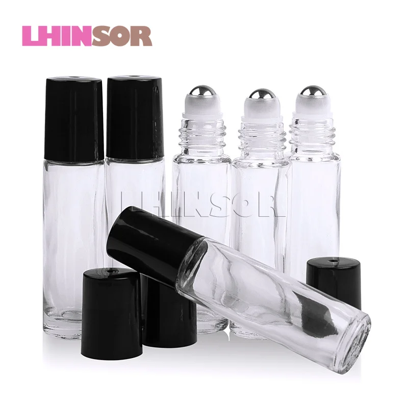 

30pcs/lot 10ml Clear Amber Glass Roll on Bottle Essential Oil Vials Doterra Container Travel Refillable Bottles with Roller
