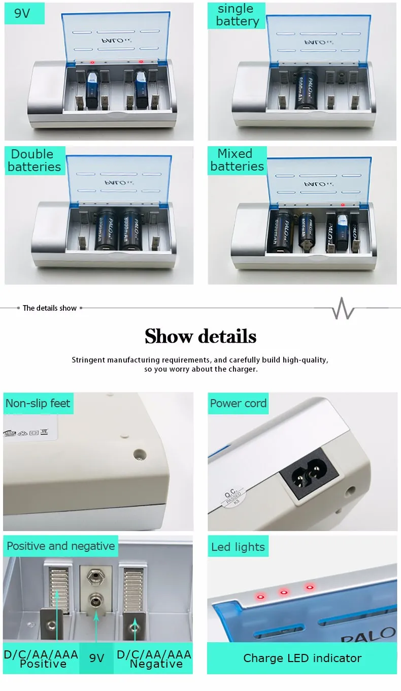 Тип PALO мульти аккумулятор для использования зарядное устройство для Nimh NicdAA/AAA/C/D/9 в аккумуляторные батареи+ 4 шт. C размер батареи