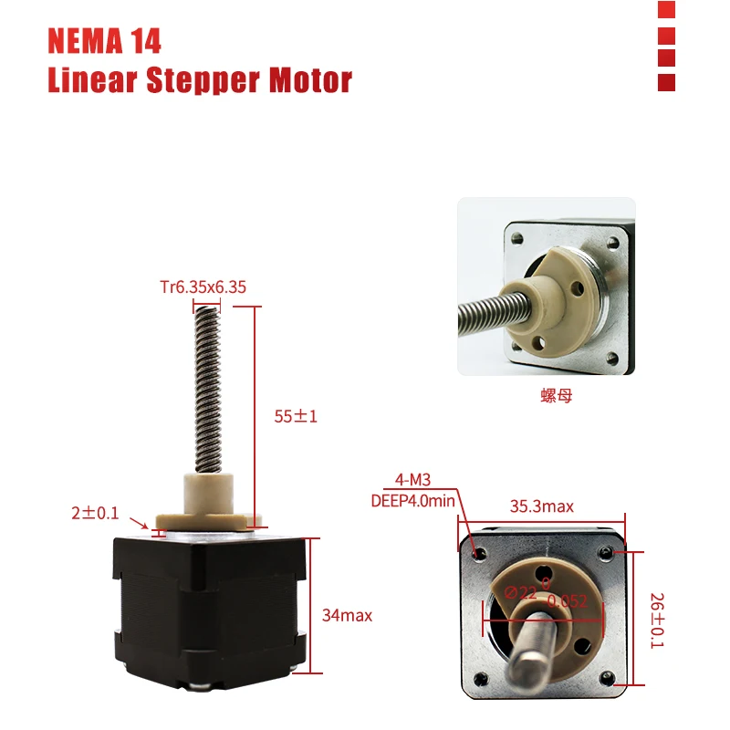 Medical linear stepper motor with lead screw and nut