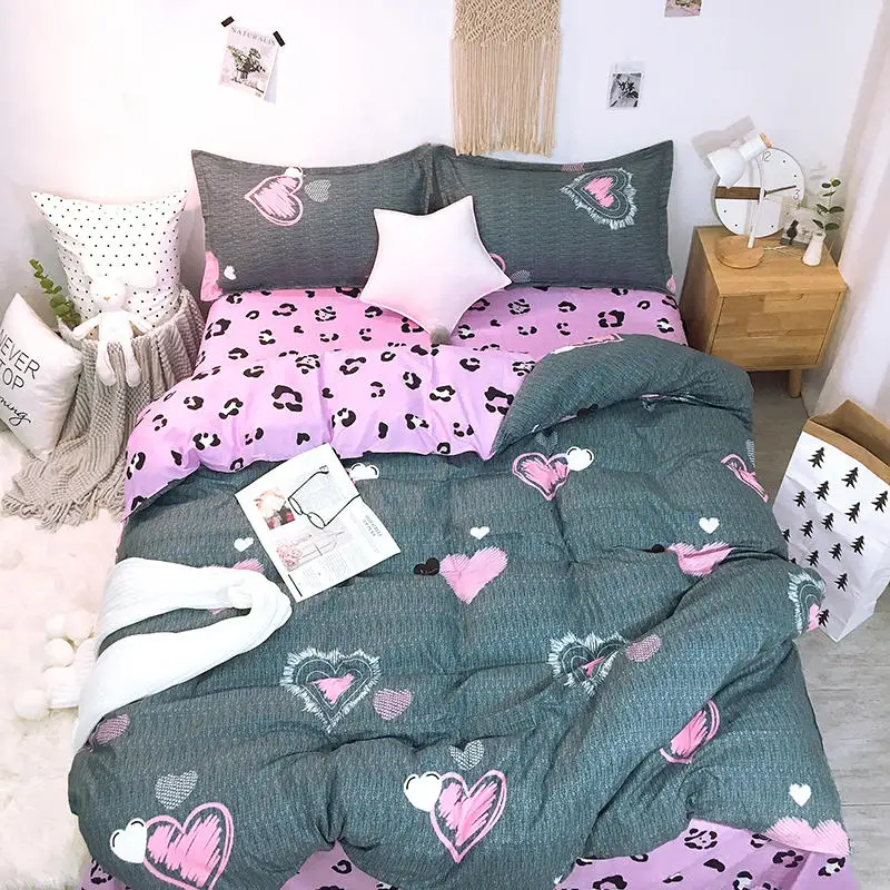 

Sanding Bedding Set Pink heart Bed Set Brownish green Duvet Cover Set Leopard Skirt lace Bed Sheet Pillowcases Queen size bed