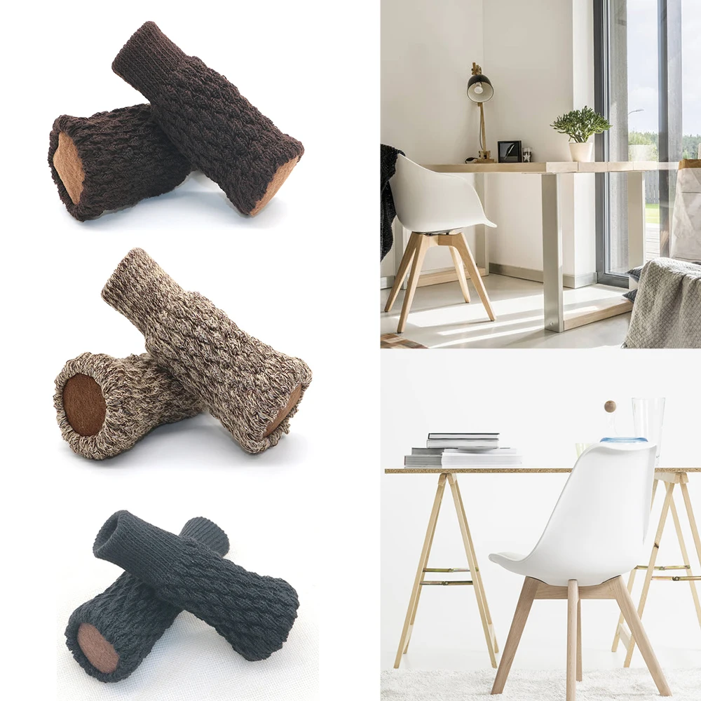 

4/24PCS Knitted Chair Leg Socks Furniture Anti-Slip Floor Protective Cover Solid Color Chair Feet Covers Home Decor