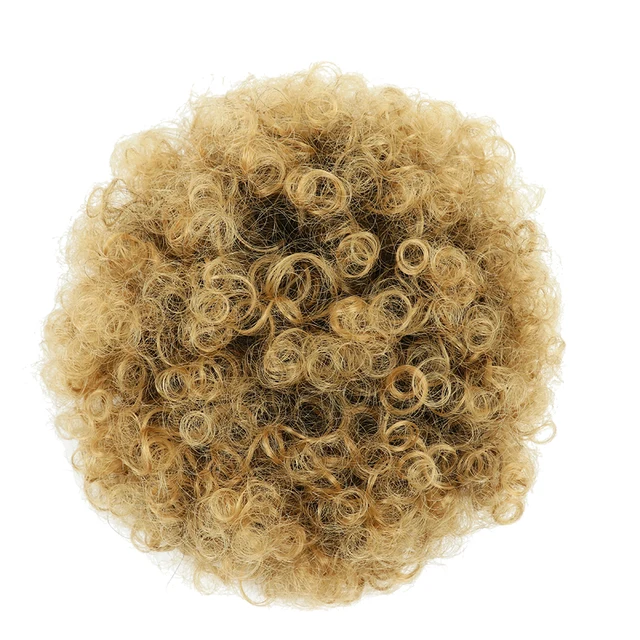 2PCS Short Afro Hair Bun Puff Synthetic Kinky Curly Chignon Hairpiece For Women Drawstring Ponytail Updo Hair Extensions Q9 1B-27