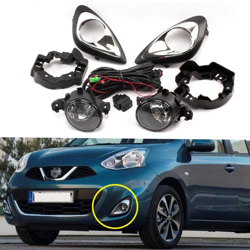 

Car Fog lamp Assembly Kit For Nissan March 2010 2011 2012 2013 Front Bumper Fog Light With Switch Wire Bezel