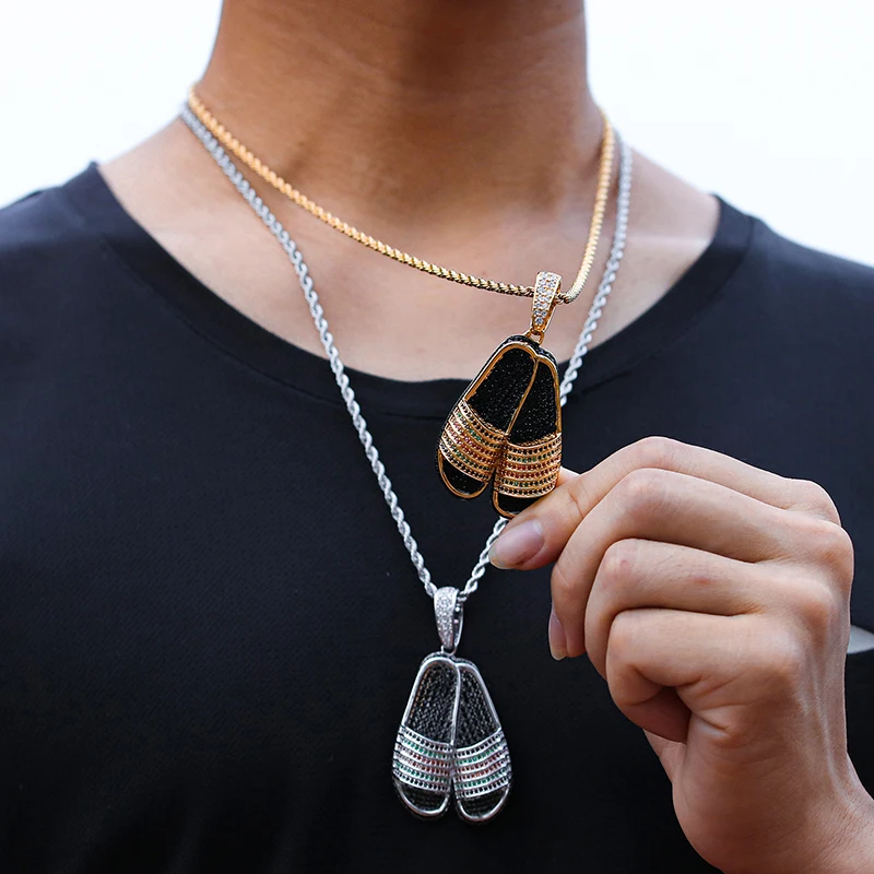 Hip Hop Iced Out Bling Rapper Cubic Zirconia Slipper Shoes