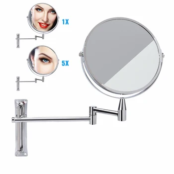 

Wall Mounted Makeup Mirror Bath Vanity Mirror Adjustable 1X/5X Magnification Cosmetic Mirrors Arm Extend Folding Bathroom Mirror
